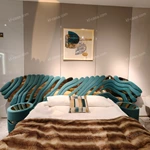 Teal Velvet Wave Bed Inspired by Green Apple Design with Matching bedside table